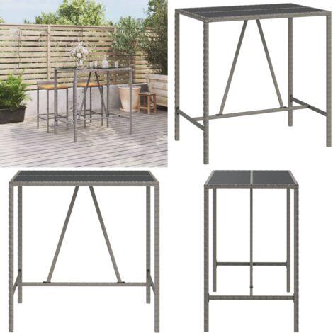 Mesa alta bar con superficie vidrio ratán PE gris 110x70x110 cm - Mesa de jardín - Mesa de exterior