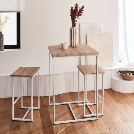 Mesa alta con 2 taburetes de bar, Loft, Blanco, 60x60x88 cm
