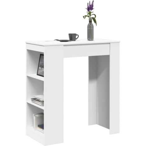Mesa alta con estantes madera ingeniería blanca 95x47x103,5 cm