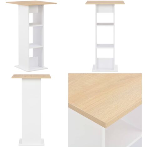 Mesa alta de bar blanco y roble Sonoma 60x60x110 cm - Mesa de comedor - Mesa de bar blanca