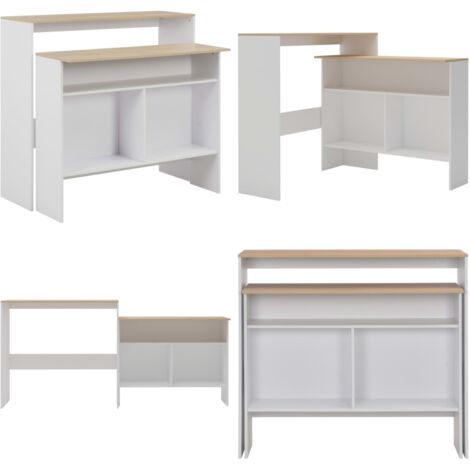 Mesa alta de bar con 2 tableros blanco y roble 130x40x120 cm - Mesa alta - Mesa de barra