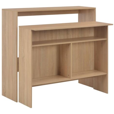 Mesa alta de bar con 2 tableros roble 130x40x120 cm