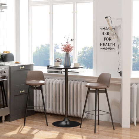 Mesa Alta de Bar Redonda Mesa de Cocina Moderna con Encimera Laminada y Marco de Acero para 2 Personas Ø60x102 cm Negro