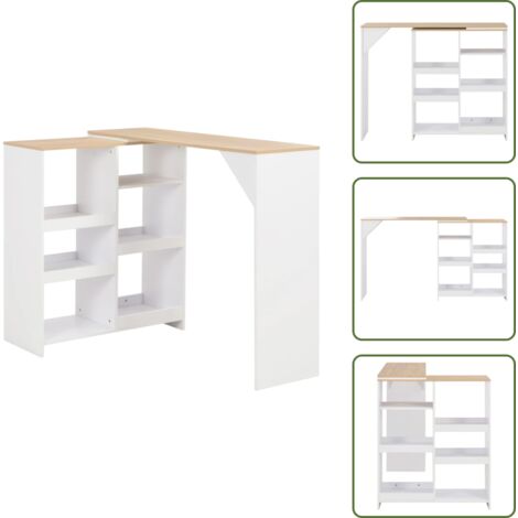 Mesa alta de bar - vidaXL Mesa alta de bar con estante móvil blanca 138x39x110 cm - Mesa de cocina