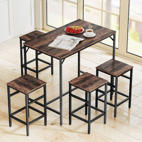 Mesa Alta de Cocina con 4 Taburetes Industrial Reposapiés Ahorro de Espacio para Espacios Reducidos Marrón Rústico