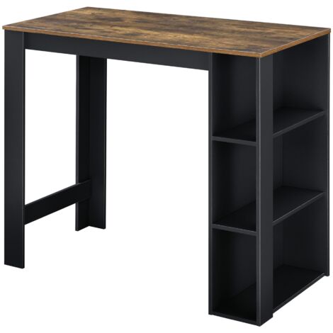 Mesa alta de diseño con superficies de almacenamiento Mesa de bistro con 3 estantes de aglomerado 110 x 50 x 103 cm roble negro oscuro 030006208