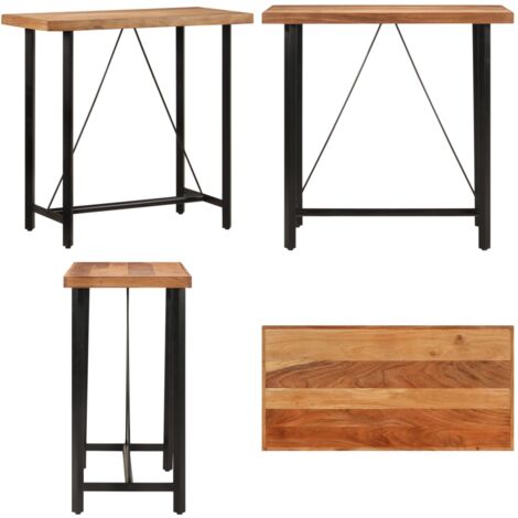 Mesa alta de hierro y madera maciza de acacia 110x55x107 cm - Mesa de fiesta - Mesa de hierro