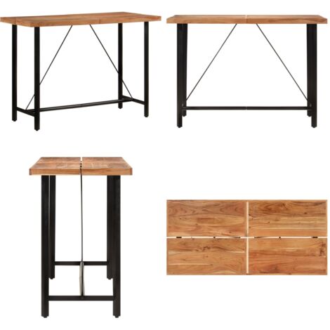 Mesa alta de hierro y madera maciza de acacia 150x70x107 cm - Mesa de fiesta - Mesa de hierro