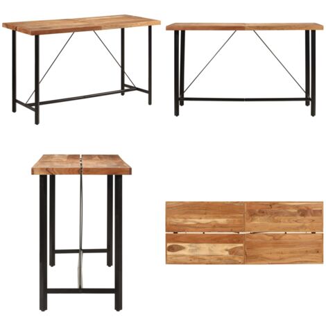 Mesa alta de hierro y madera maciza de acacia 180x70x107 cm - Mesa de fiesta - Mesa de bistró