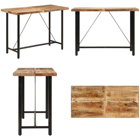 Mesa alta de hierro y madera maciza de mango 150x70x107 cm - Mesa de fiesta - Madera de mango