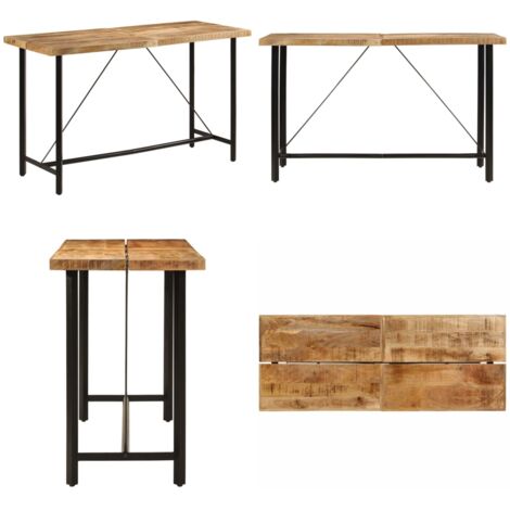Mesa alta de hierro y madera maciza de mango 180x70x107 cm - Mesa de fiesta - Madera de mango