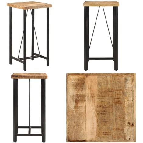 Mesa alta de hierro y madera maciza de mango 55x55x107 cm - Mesa de fiesta - Madera de mango