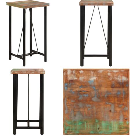 Mesa alta de hierro y madera maciza reciclada 55x55x107 cm - Mesa de fiesta - Madera reciclada