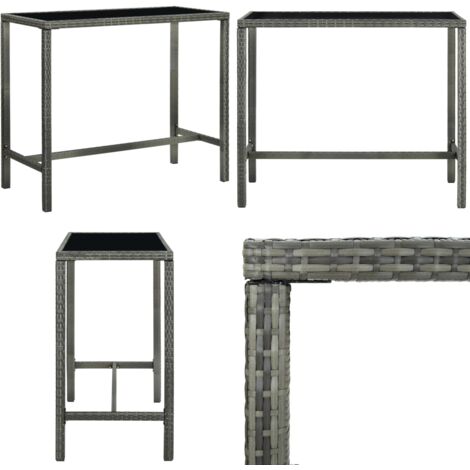 Mesa alta de jardín ratán sintético y vidrio gris 130x60x110cm - Mesa alta - Ratán sintético