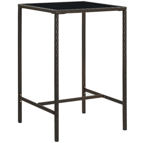 Mesa alta de jardín ratán sintético y vidrio marrón 70x70x110 cm