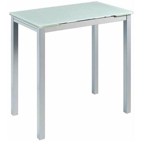 Mesa alta extensible Alejandra cristal blanco, 100/140cm(largo) x 60cm (fondo) x 95cm (alto)