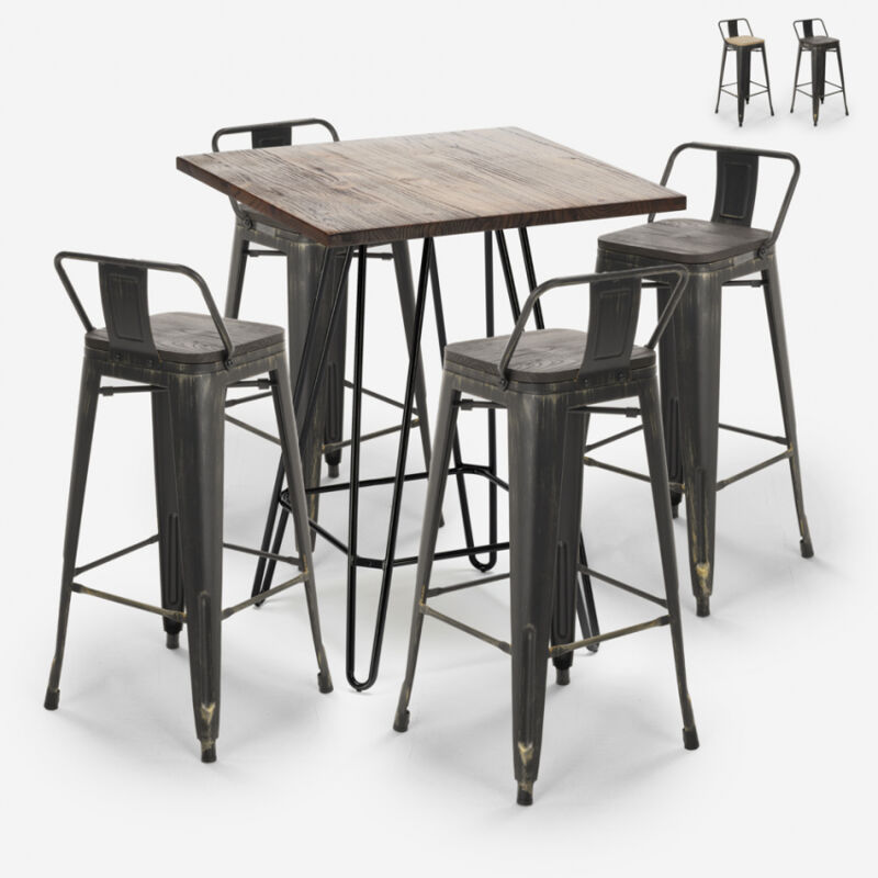 

Ahd Amazing Home Design - Mesa alta industrial 60x60cm set 4 taburetes tolix vintage Rhodes Noix | Color: Wenge