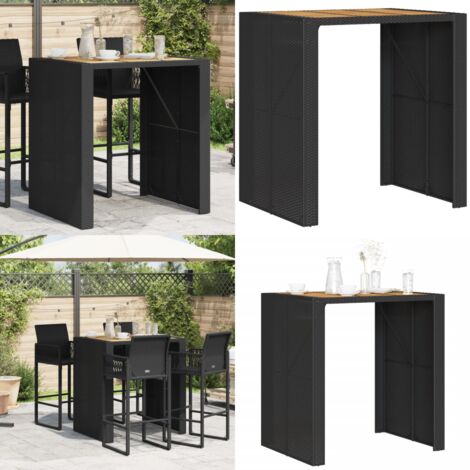Mesa alta jardín superficie madera ratán PE negro 105x80x110 cm - Ratán sintético - Madera de acacia
