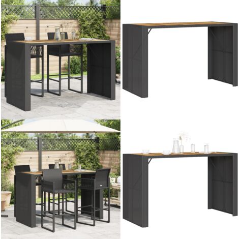 Mesa alta jardín superficie madera ratán PE negro 185x80x110 cm - Ratán sintético - Madera de acacia