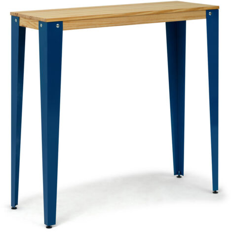Mesa alta Lunds 39x110x100 cm Azul en madera de pino maciza acabado natural.