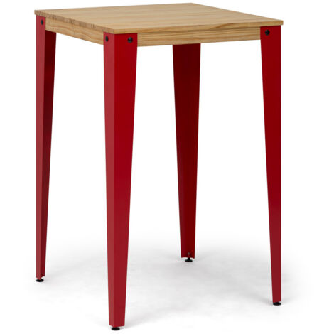 Mesa alta Lunds cuadrada 59x59x110 cm Roja en madera de pino maciza acabado natural.
