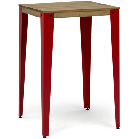 Mesa alta Lunds cuadrada 70x70x110 cm Roja en madera de pino maciza acabado vintage.