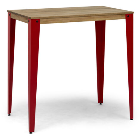 Mesa alta Lunds rectangular 80x140x110 cm Roja en madera de pino maciza acabado vintage.