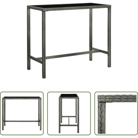 Mesa alta -  Mesa alta de jardín ratán sintético y vidrio gris 130x60x110cm