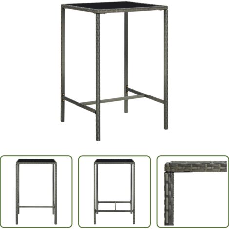 Mesa alta -  Mesa alta de jardín ratán sintético y vidrio gris 70x70x110 cm