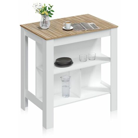 Mesa alta Nitza Blanco Artik (Blanco Mate) - Natur 67cm (ancho) x 105cm (alto)