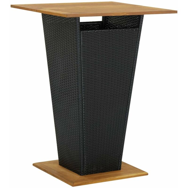 

Happyshopping - Mesa alta ratan sintetico y madera de acacia negro 80x80x110 cm