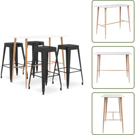 Mesa alta - vidaXL Mesa alta y taburetes de bar 5 piezas blanco y negro - Sillas altas