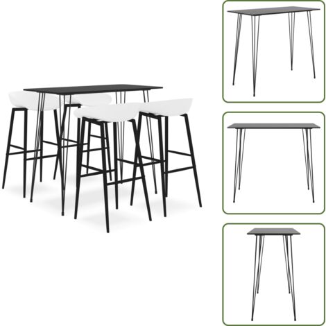 Mesa alta - vidaXL Mesa alta y taburetes de bar 5 piezas negro y blanco - Sillas de barra