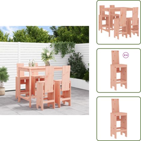 Mesa alta - vidaXL Mesa alta y taburetes de jardín 5 piezas madera maciza Douglas - Muebles de jardín