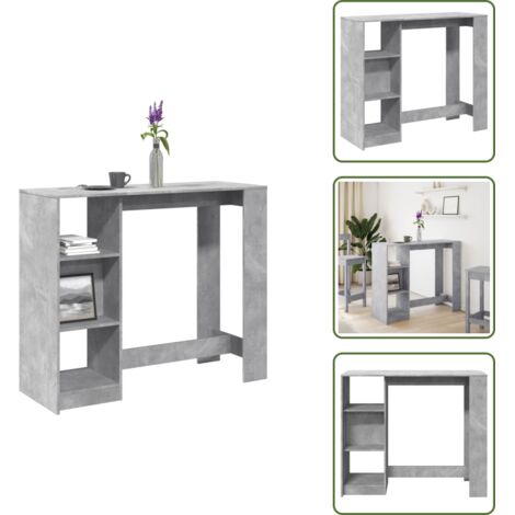 Mesa alta - vidaXL Mesa bar con estante madera gris hormigón 124x46x103,5 cm - Madera de ingeniería
