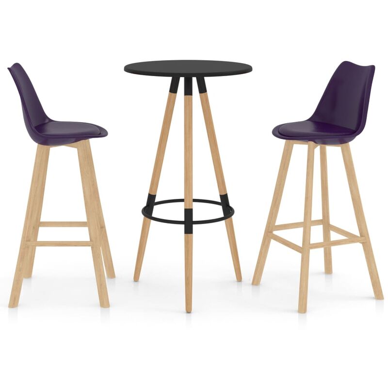 

Mesa alta y taburetes de bar 3 piezas morado