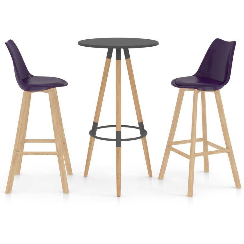 

Mesa alta y taburetes de bar 3 piezas morado