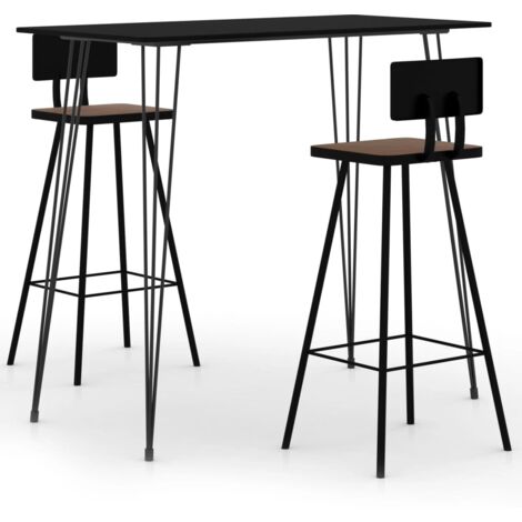 Mesa alta y taburetes de bar 3 piezas negro