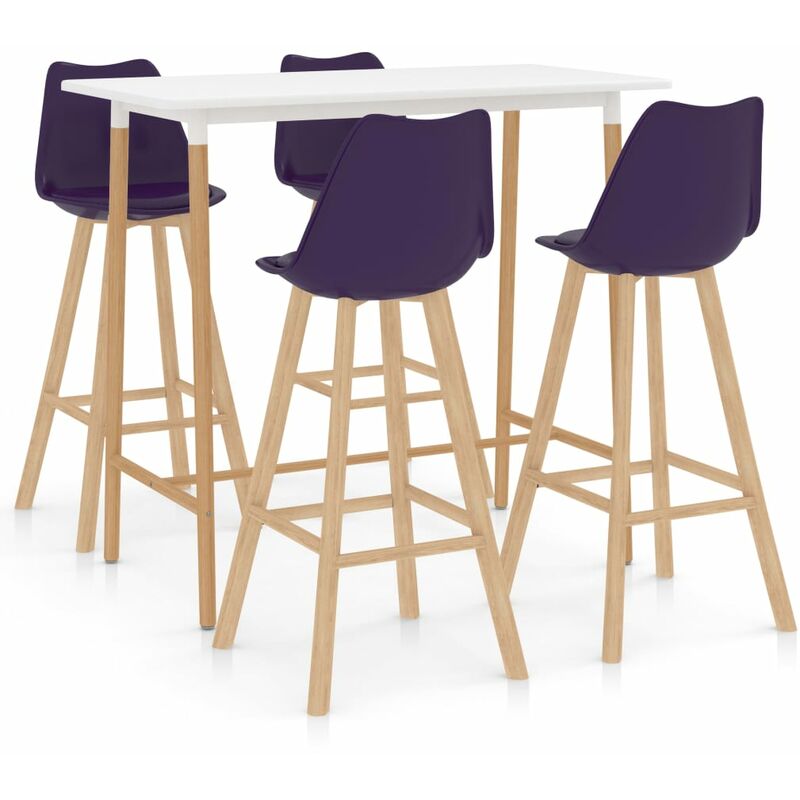 

Mesa alta y taburetes de bar 5 piezas morado