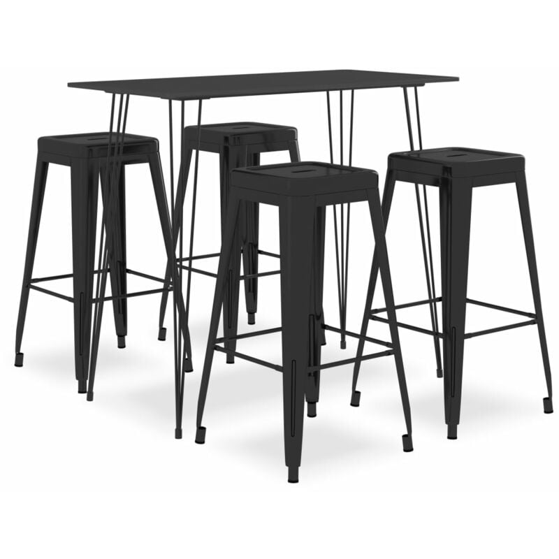 

Mesa alta y taburetes de bar 5 piezas negro - Negro - Vidaxl
