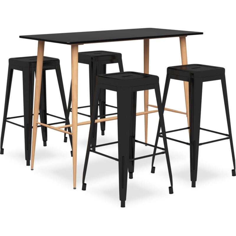 

vidaXL Mesa alta y taburetes de bar 5 piezas negro - Negro