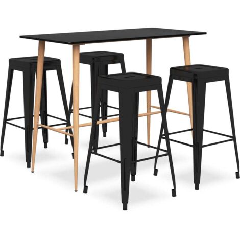 Mesa alta y taburetes de bar 5 piezas negro