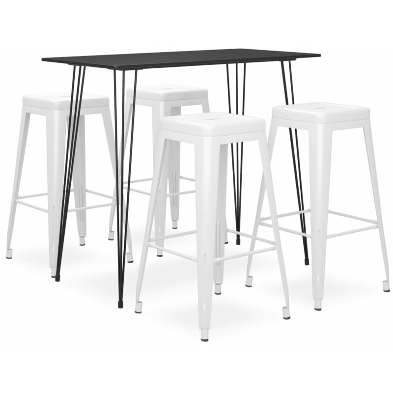 

Mesa alta y taburetes de bar 5 piezas negro y blanco