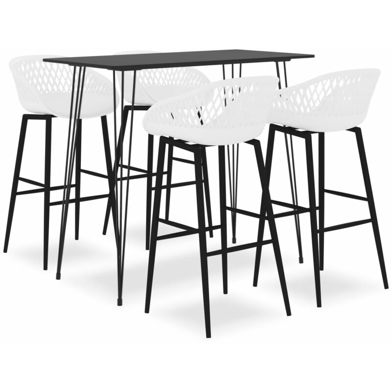 

Mesa alta y taburetes de bar 5 piezas negro y blanco