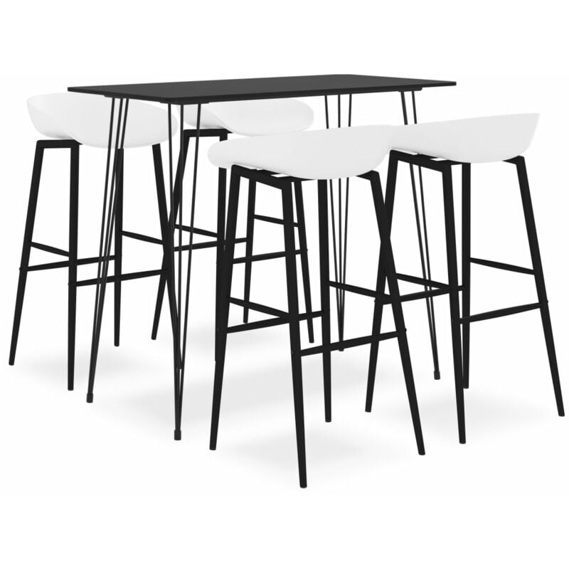 

Mesa alta y taburetes de bar 5 piezas negro y blanco