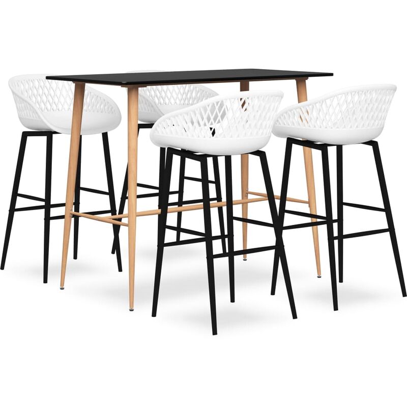 

Mesa alta y taburetes de bar 5 piezas negro y blanco