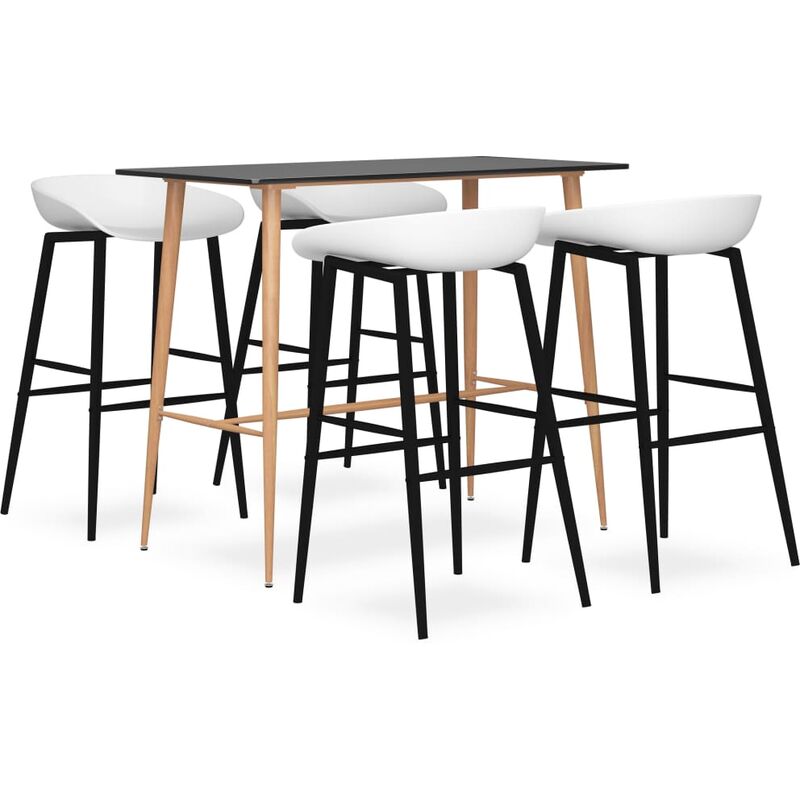 

Mesa alta y taburetes de bar 5 piezas negro y blanco