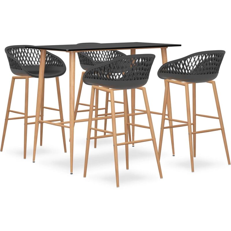 

Mesa alta y taburetes de bar 5 piezas negro y gris
