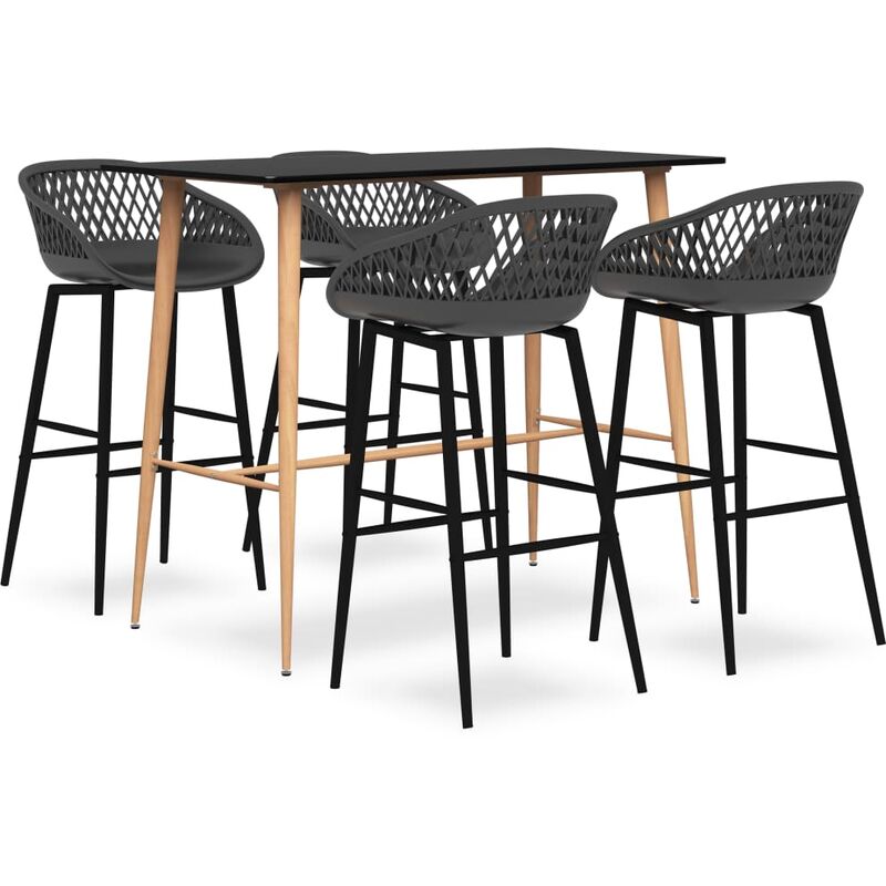 

Mesa alta y taburetes de bar 5 piezas negro y gris
