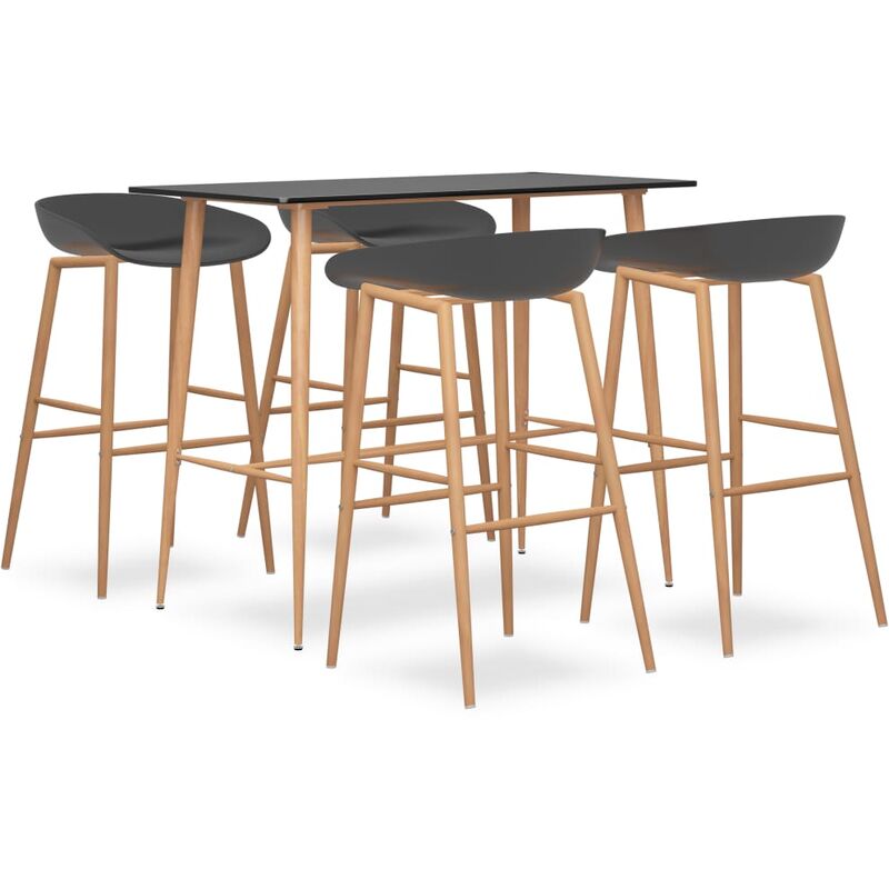 

Mesa alta y taburetes de bar 5 piezas negro y gris